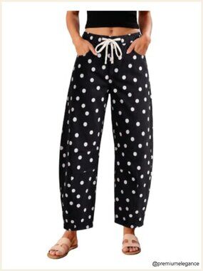 High Rise Barrel Jeans Polka Dot Pull On Stretch Denim Cropped